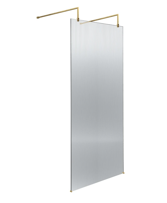 Hudson Reed WRAF19580BB Fluted Modern Bathroom Fluted 8mm Toughened Safety Glass Wetroom Screen with 2 Support Arms, 1950mm x 800mm, Brushed Brass