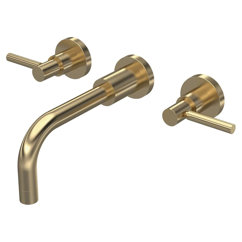 Hudson Reed TEL817 Tec Lever Modern Bathroom Lever Wall Mount 3 Tap Hole Basin Mixer Tap, 320mm, Brushed Brass