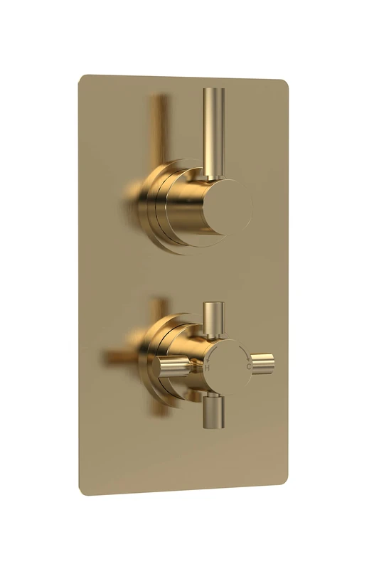 Hudson Reed A8007 Tec Lever Modern Bathroom Lever Twin Thermostatic Concealed Shower Valve with Diverter - 2 Outlet, 215mm, Brushed Brass