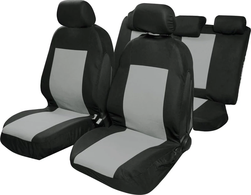 Saturn Universal Car Seat Covers Full Set Airbag Headrest Polyester Comfort Protection Black Grey