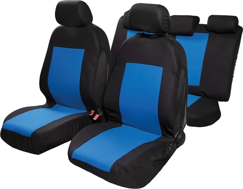 Saturn Universal Car Seat Covers Full Set Airbag Headrest Polyester Comfort Protection Black Blue