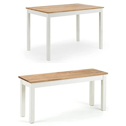 Julian Bowen Set Of Coxmoor Dining Table & 2 Benches, Ivory & Oak