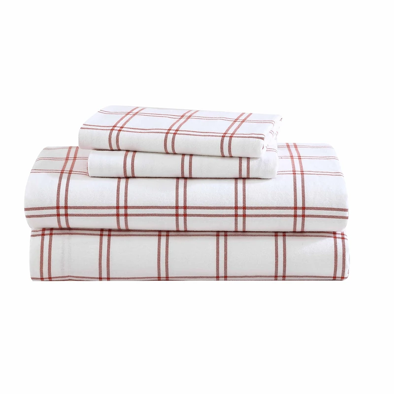 Eddie Bauer- Queen Sheet Set, Cotton Flannel Bedding Set,4 pcs, Brushed for Extra Softness, Cozy Home Décor (Westridge Plaid Orange, Queen)