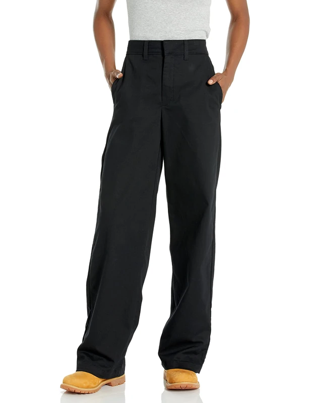 Dickies Womens Women's High Rise Wide Leg Twill Pants, Rinsed Black, 34