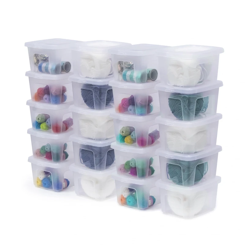 Iris Ohyama, Storage Boxes with Lids, Plastic Storage Box with Lid, Stackable, 2L/20Pack, BPA Free, Clear, W19 x D16.5 x H11cm, MCB-2