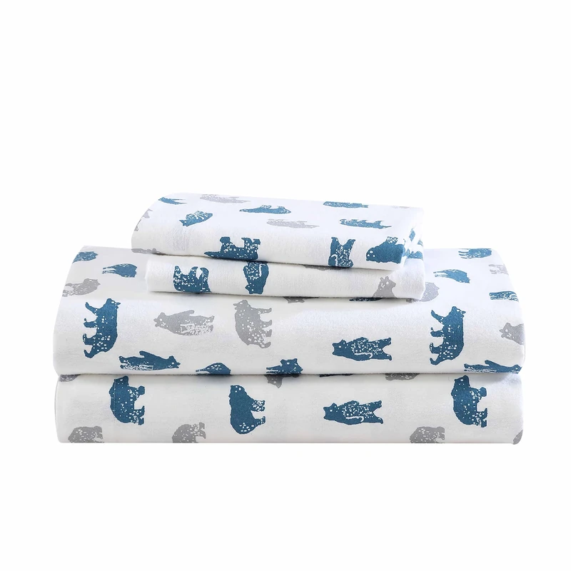 Eddie Bauer- Full Sheet Set, Cotton Flannel Bedding Set, Brushed for Extra Softness, Cozy Home Décor (Bear Mountain Grey, Full)