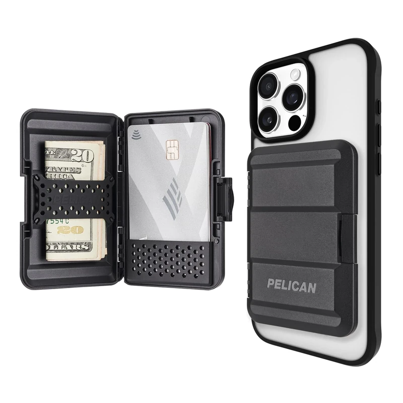 Pelican Heavy Duty Snap-on MagSafe Wallet - Detachable Hard Shell Lightweight iPhone Wallet - for iPhone 14 Pro Max/14/12 Pro Max - Black - Image 1