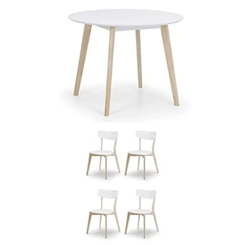 Julian Bowen Set Of Casa Round Table And 4 Chairs, White & Limed Oak,100 X 100 Cm, Cas903