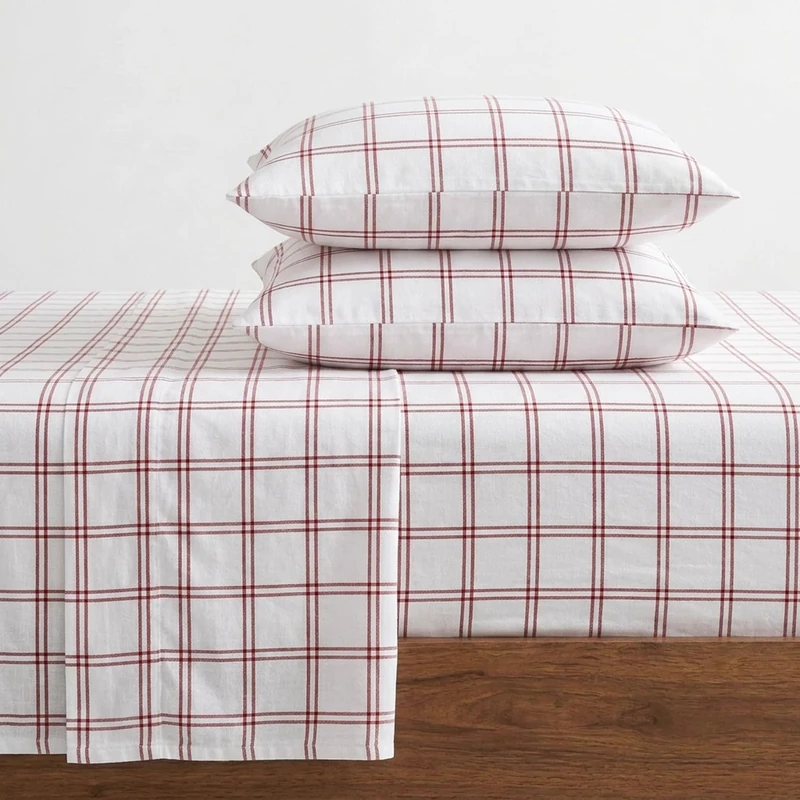 Eddie Bauer- Full Sheet Set, Cotton Flannel Bedding Set, Brushed for Extra Softness, Cozy Home Décor (Westridge Plaid Orange, Full)