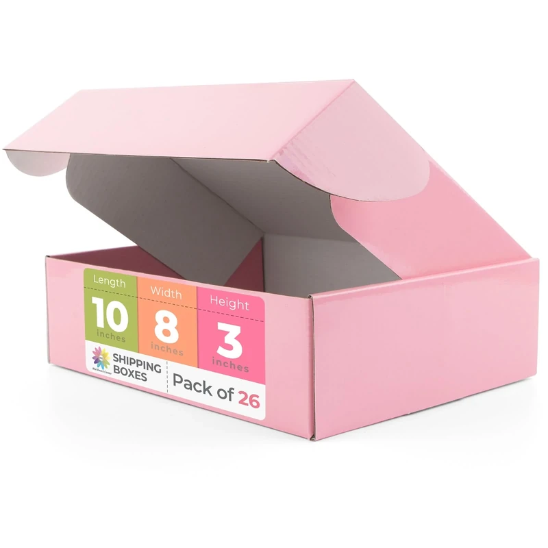 Mat Board Center, Pink Shipping Boxes 10"x8"x3" - 26 Pack Small Cardboard Corrugated Mailer Boxes for Small Business Packaging Mailing Packing Gift Boxes