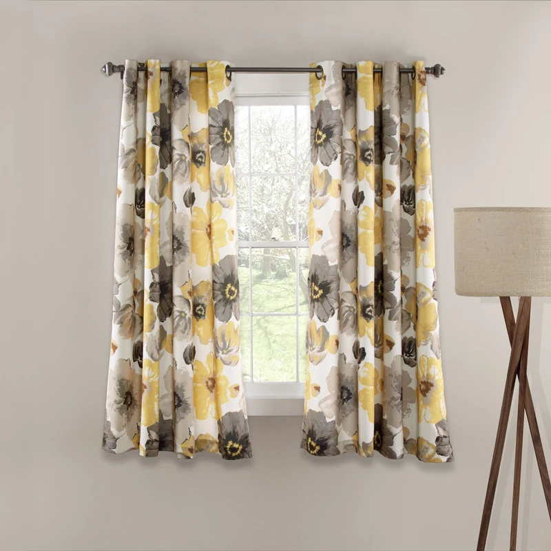 Lush Decor Leah Light Filtering Window Curtain Panel Pair, 45" L x 52" W, Yellow & Gray