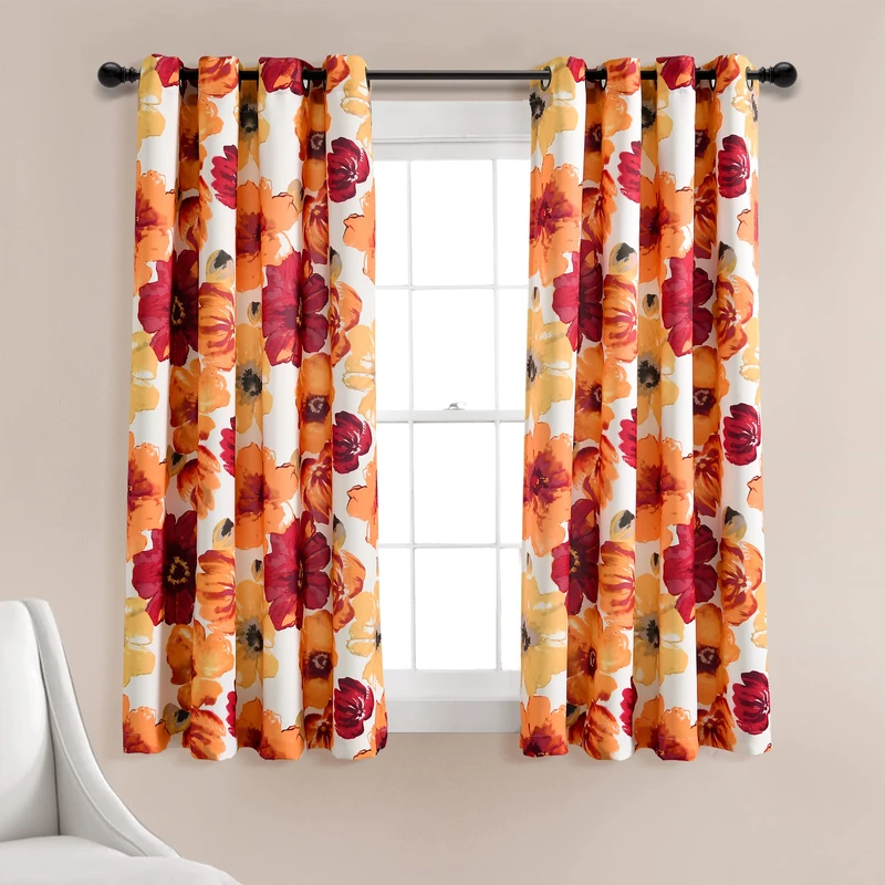 Lush Decor Leah Light Filtering Window Curtain Panel Pair, 63" L x 52" W, Red & Orange