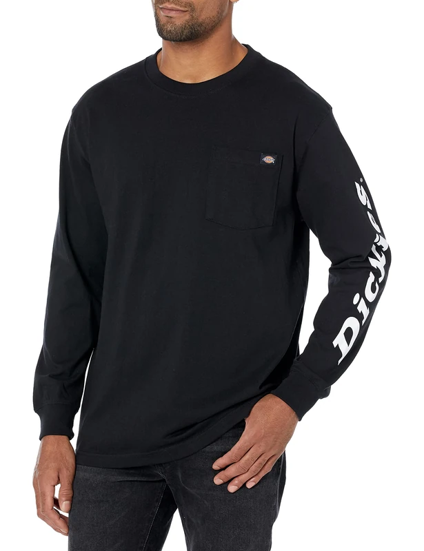 Dickies Mens Long Sleeve Wordmark Graphic T-Shirt, Knit Black, 3X Tall