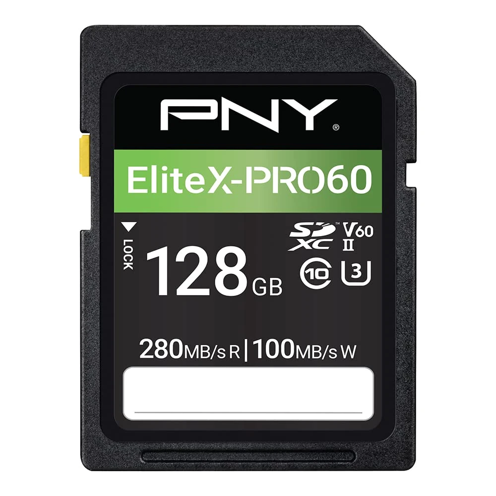 PNY 128GB EliteX-PRO60 Class 10 U3 V60 UHS-II SDXC Flash Memory Card