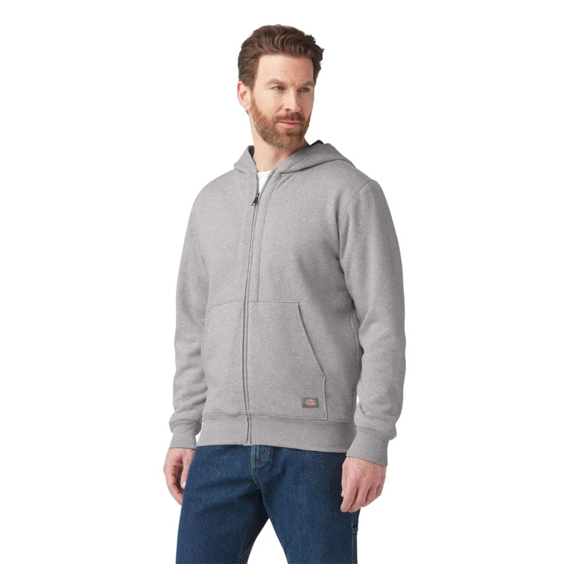 Dickies Men's Thermal Lined Full-Zip Fleece Hoodie with DWR, Heather Gray, L