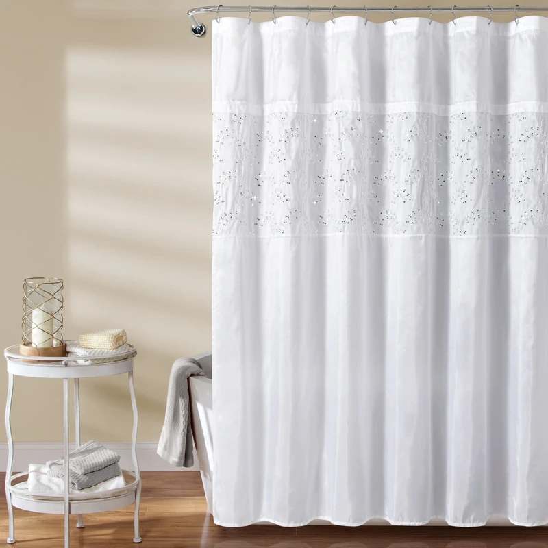 Lush Decor Maria Shower Curtain, 72" x 72", White & Silver