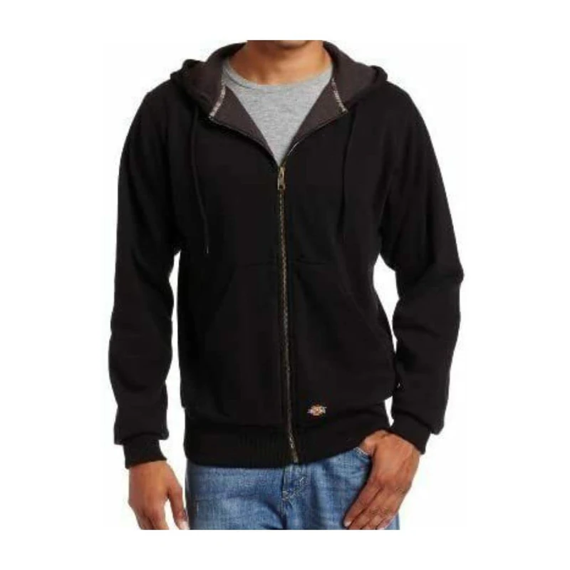 Dickies Men's Thermal Lined Full-Zip Fleece Hoodie with DWR, Knit Black, XL