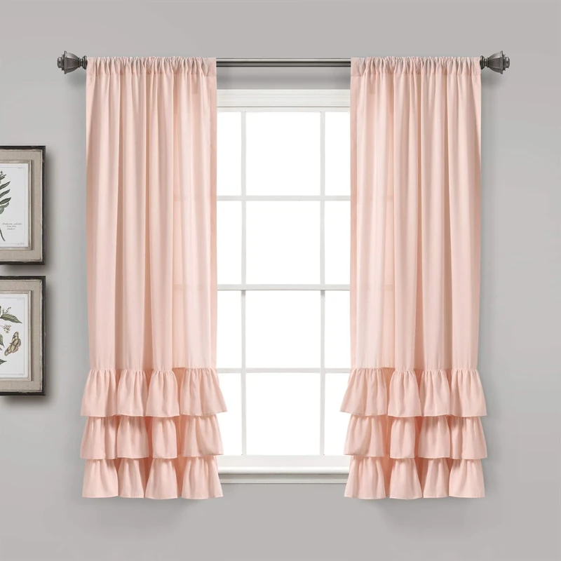 Lush Decor Allison Ruffle Window Curtain Panel Pair, 45" L x 40" W, Blush