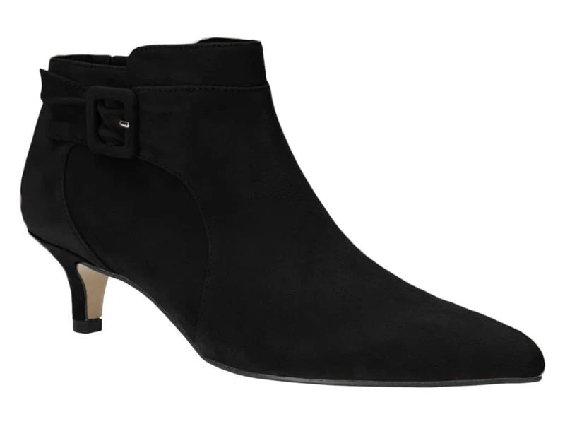 Juliet Holy Womens Pointed Toe Ankle Boots Kitten Heels Faux Suede Booties Side Zipper Dress Shoes, Black, 5 UK