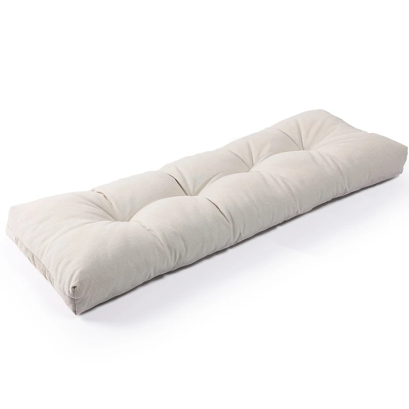 SUNROX LokGrip Non Slip Tufted Memory Foam Bench Cushion, FadeShield Water Resistant Durable Thicken Outdoor/Indoor Bench Seat Pads 51x16x4 inch, Cream