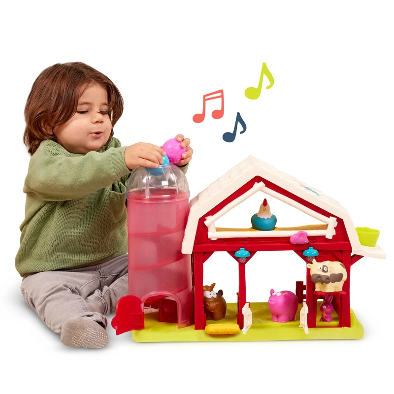 B. toys – Interactive Musical Farm Toy Barn with Lights & Sounds, Red Barn Animal Playset with Realistic Farm Animal Figures- 2+ Years - Image 1