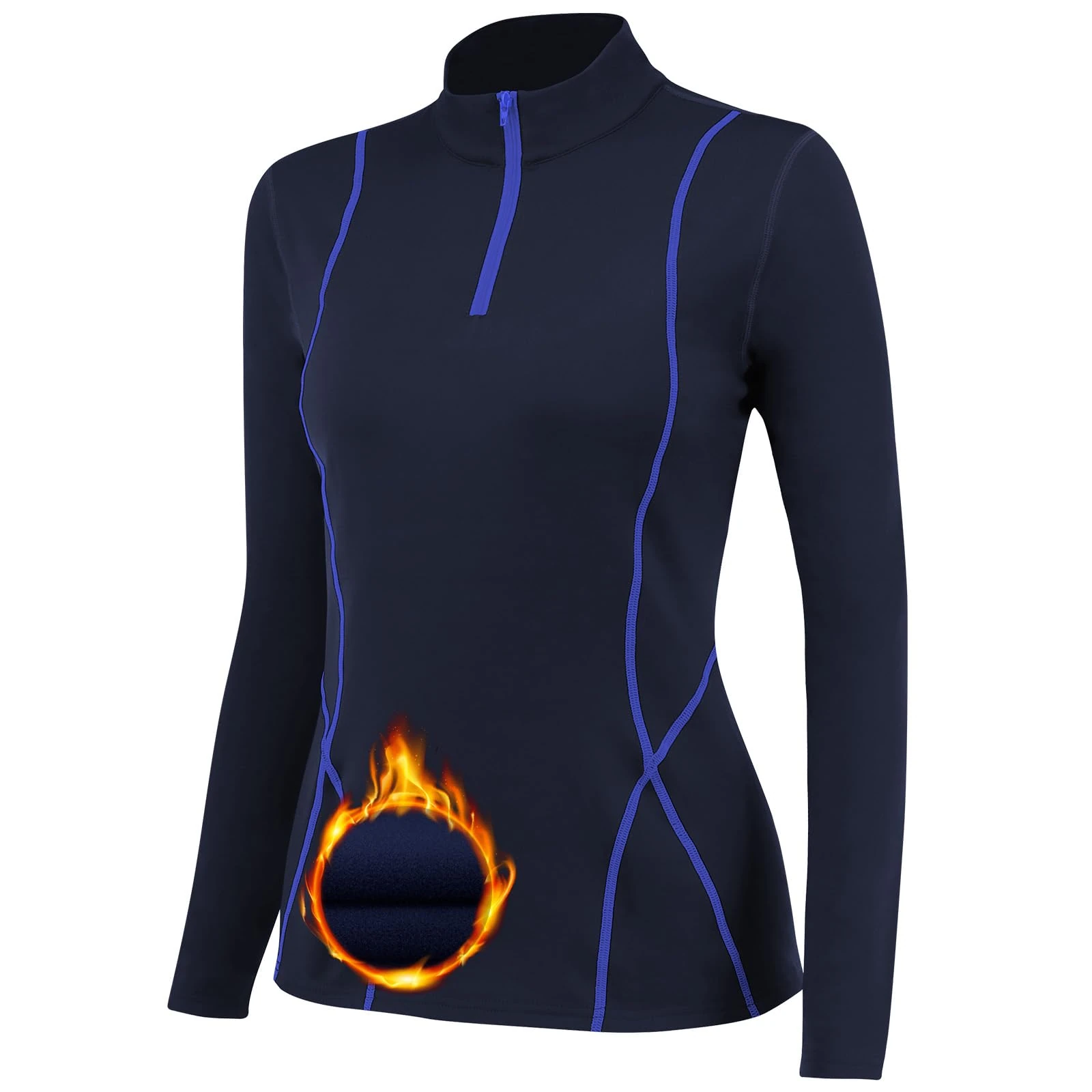 TERODACO Thermal Base Layer Women Warm Wicking Half Zip Ski Thermals with Micro Fleece Long Sleeve Ladies Thermal Tops for Running Hiking Cycling Soft Soft Quick Dry Breathable 02513 Navy XS