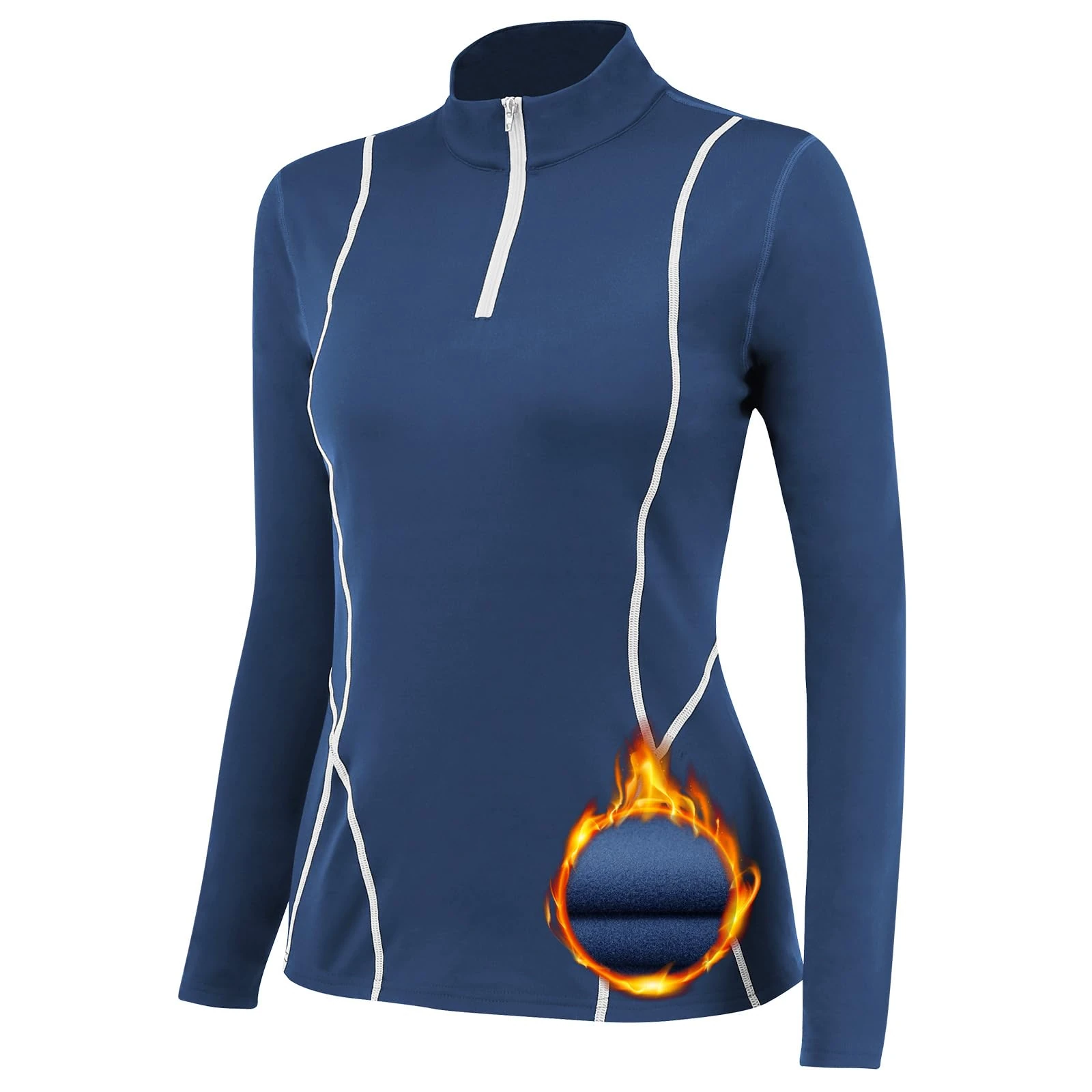 TERODACO Thermal Base Layer Women Warm Wicking Half Zip Ski Thermals with Micro Fleece Long Sleeve Ladies Thermal Tops for Running Hiking Cycling Soft Soft Quick Dry Breathable 02513 Blue XS