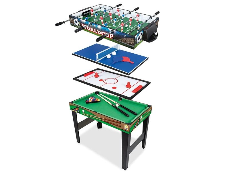 Teorema Giocattoli - 4 in 1 Wooden Play Table, Table Football, Table Tennis, Air Hockey, Billiards, Dimensions 96 x 86 x 68, 67359