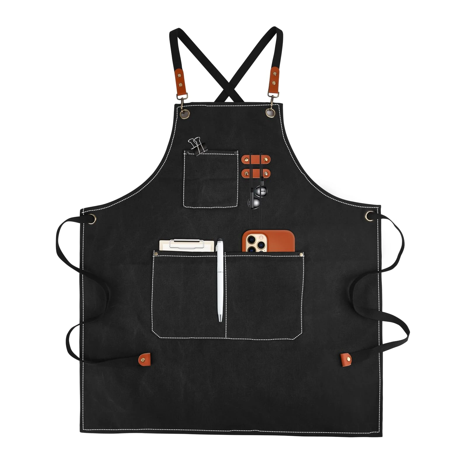 APRONPANDA Canvas Work Aprons for Men with Pockets,Adjustable Strap and Large Pockets Apron,Kitchen Cooking Baking Chef Apron (Black)