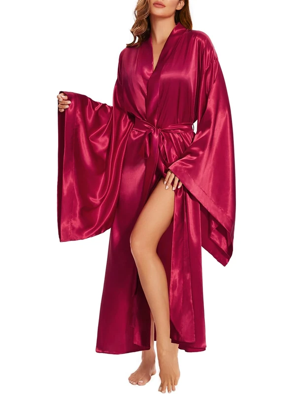 MAYILNSIN Woman's Kimono Robe Long Silk Dressing Gown Wedding Party Bathrobe Satin Sleepwear Nightwear Loungewear Plus Size
