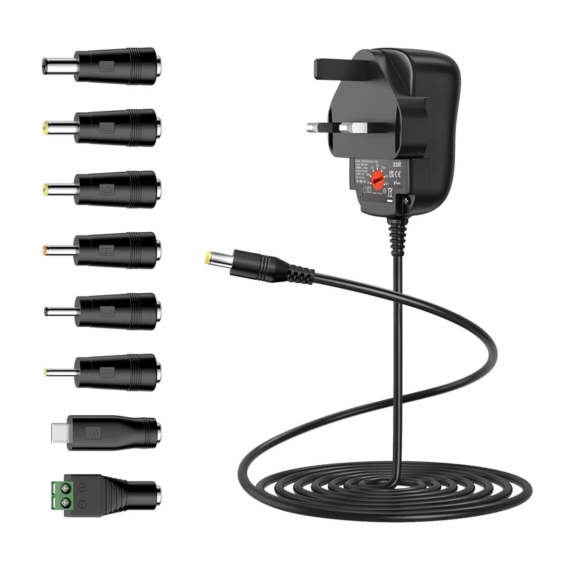 Zolt 24W Universal Power Adapter AC DC 3V 4.5V 5V 6V 7.5V 9V 12V Power Supply Transformer Adaptor with 8 DC Plugs for Electronics, 2A Max.