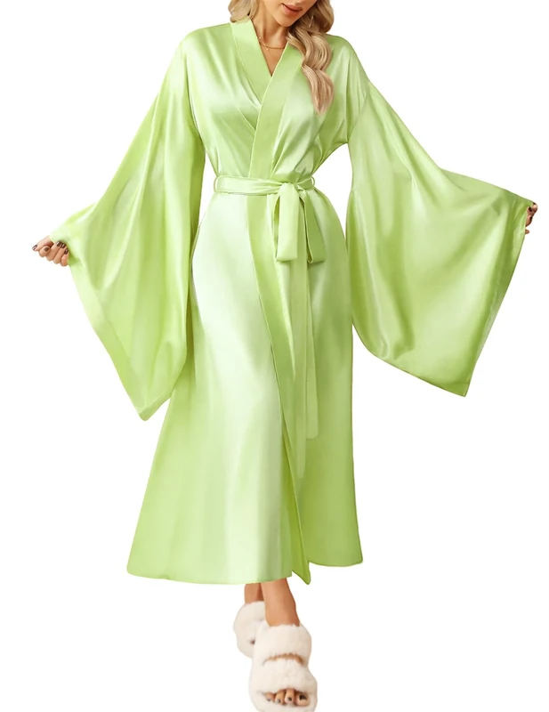MAYILNSIN Woman's Kimono Robe Long Silk Dressing Gown Wedding Party Bathrobe Satin Sleepwear Nightwear Loungewear Plus Size