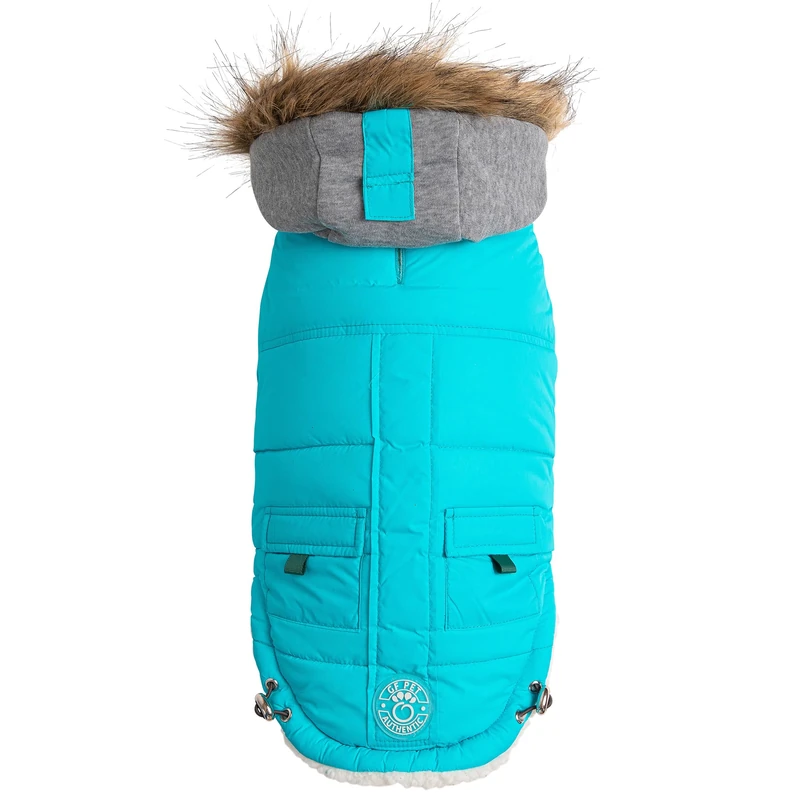 GF Pet Dog Parka Jacket Winter Sailor Warm Coat for Dogs Fleece Lined Vegan Fur Hooded Bodywarmer - Aqua - XS