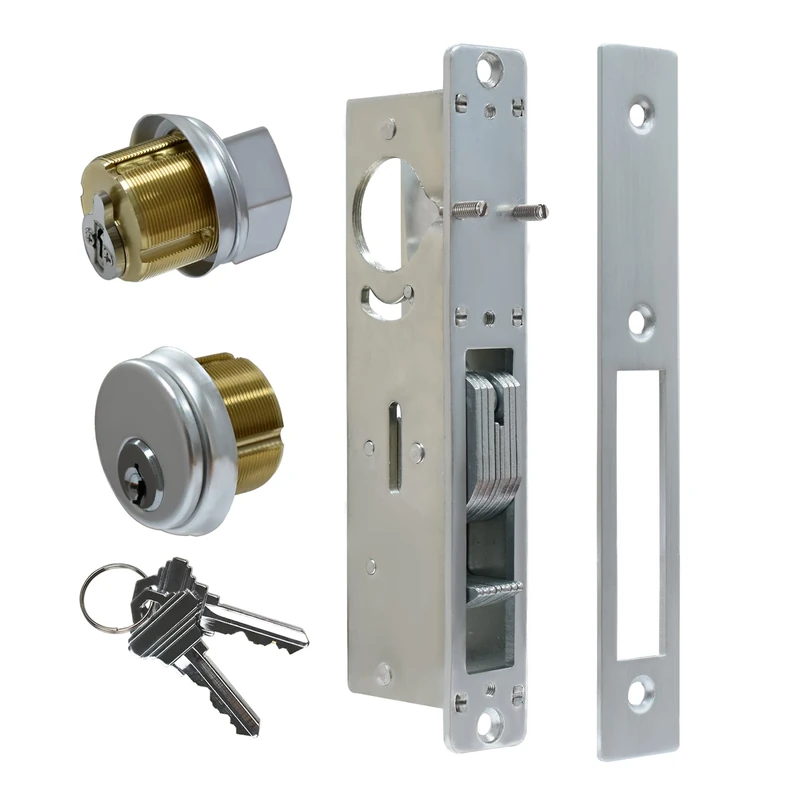 Storefront Door Lock， Aisecure Commercial Mortise Lock with Hook deadbolt and Cylinder Combo. Designed for Aluminum Shop Doors with 31/32 inch Backset. Silver