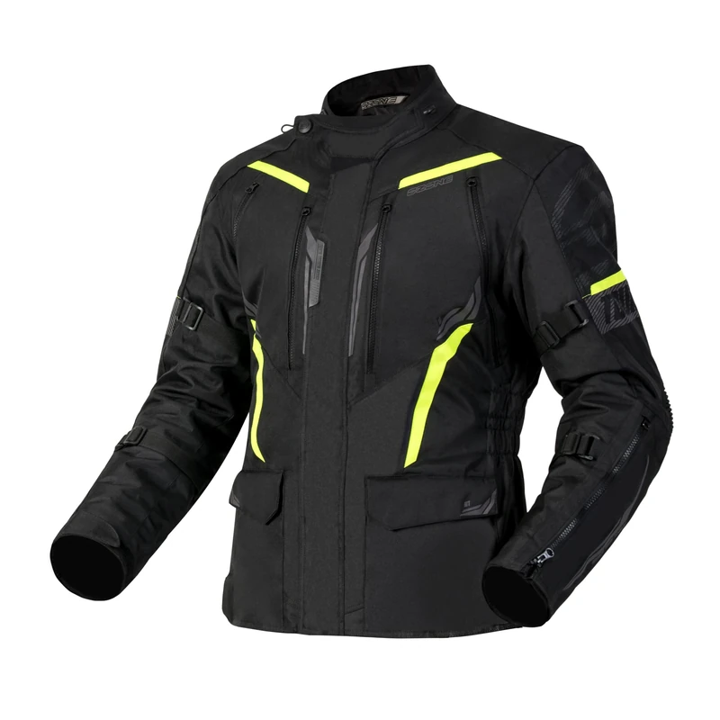 OZONE MOTO Men's Tour III Motorcycle Jacket, Black/Anthracite/Fluorescent Yellow, XS