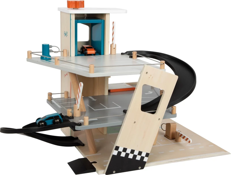 Small Foot Rally Car Park, with 3 floors and 2 wooden cars, wooden parking garage for kids aged 3+ years old, 12357 - Image 1