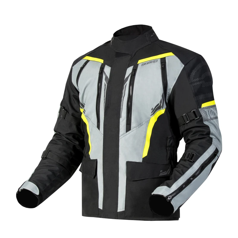 OZONE MOTO Men's Tour III Motorcycle Jacket, Black/Grey/Fluorescent Yellow, L