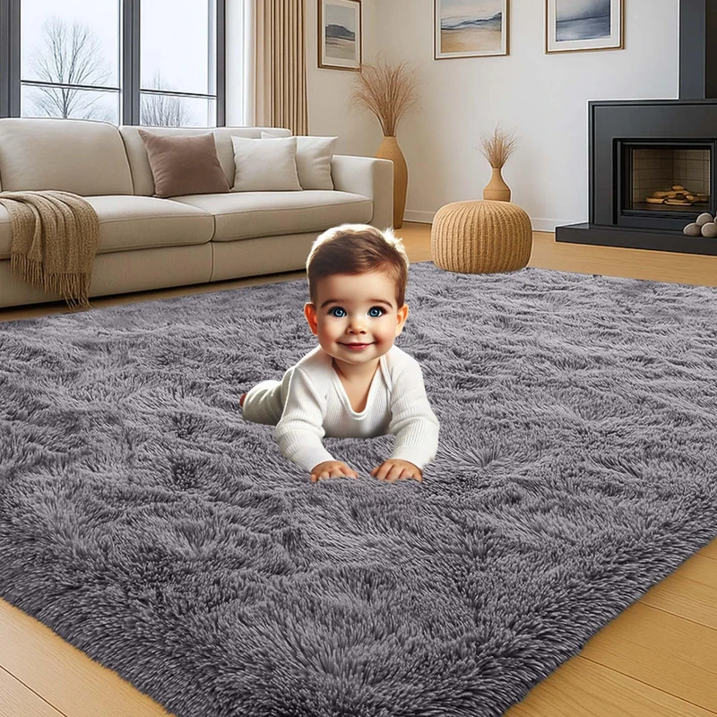 Aspire Homeware Rugs Living Room Large 200x290 Cm - Grey Area Rugs for Bedroom Anti Slip - Super Soft Fluffy Shaggy Rug Thick Pile Non Shedding