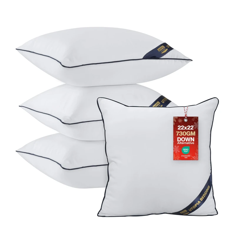 Utopia Bedding Throw Pillow Inserts (Pack of 4, White), 22 x 22 Inches Decorative Indoor Pillows for Sofa, Bed, Couch, Cushion Sham Stuffer