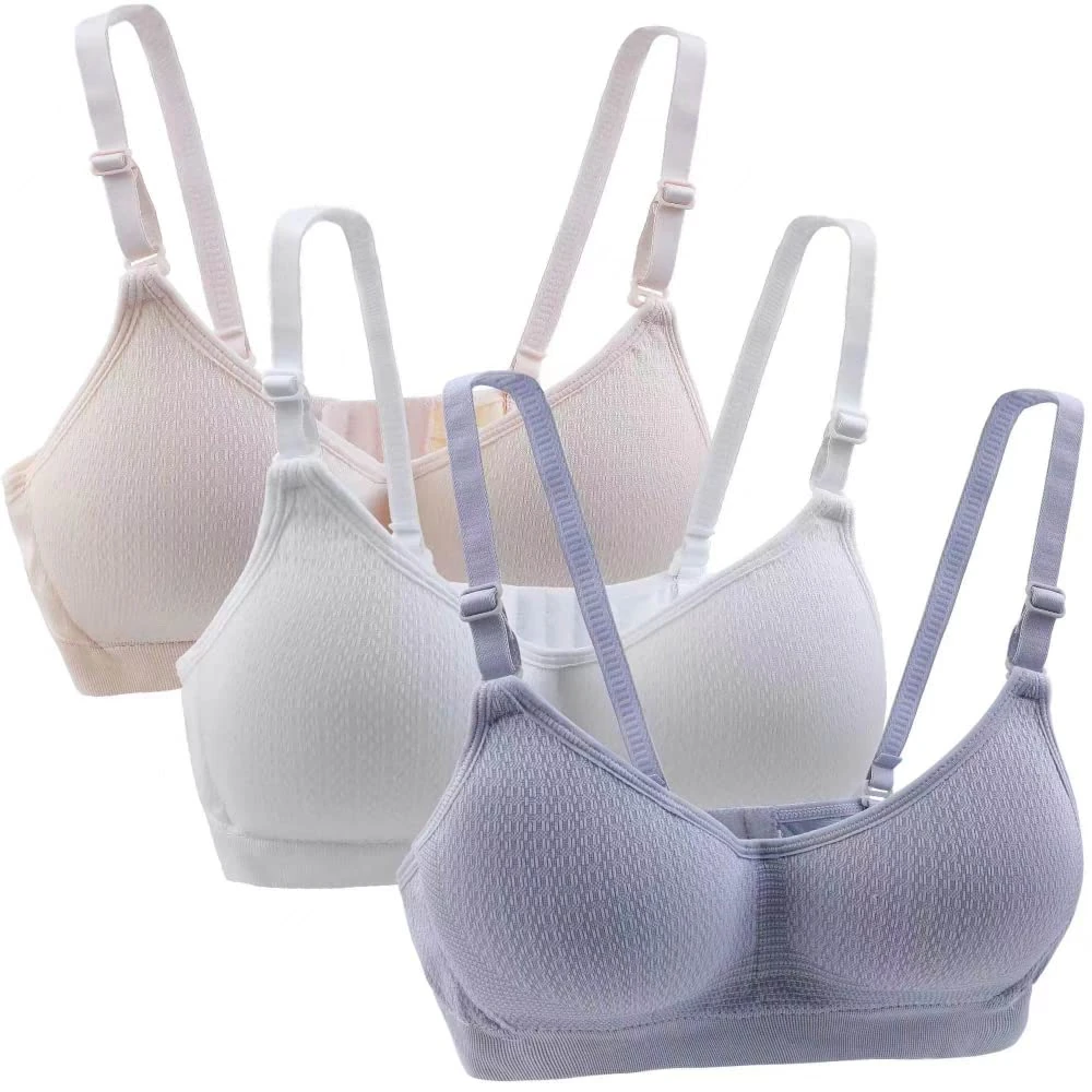 Yintry Cotton Teen Girl’s Sport Bra with Adjustable Detachable Strap Wire Free Training Bralette 3 Pack A-Cup