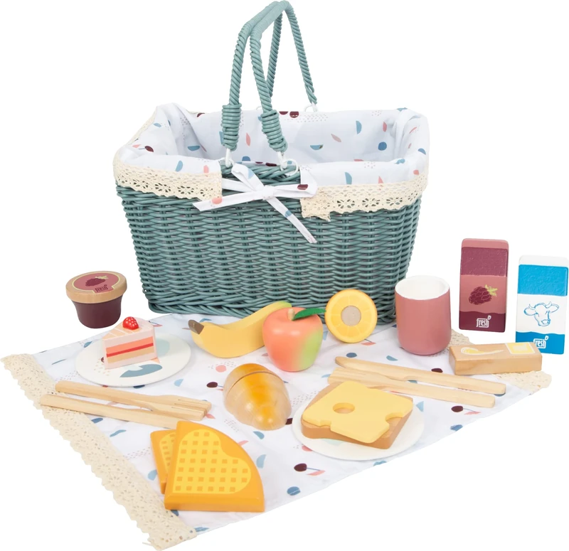 small foot Picnic Basket "tasty", accessories for play kitchens & stores, role-playing toy for kids aged 3+ years, 12325