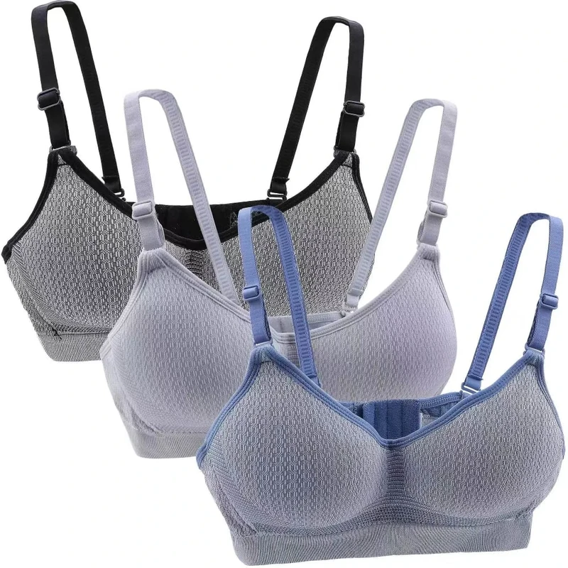 Yintry Teen Cotton Sport Bra - Adjustable, Wire-Free, 3 Pack A-Cup