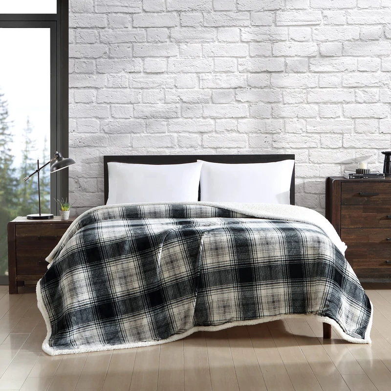 Eddie Bauer- King Blanket, Ultra Soft & Cozy Plush Home Décor, All Season Bedding (Vail Plaid Grey, King)