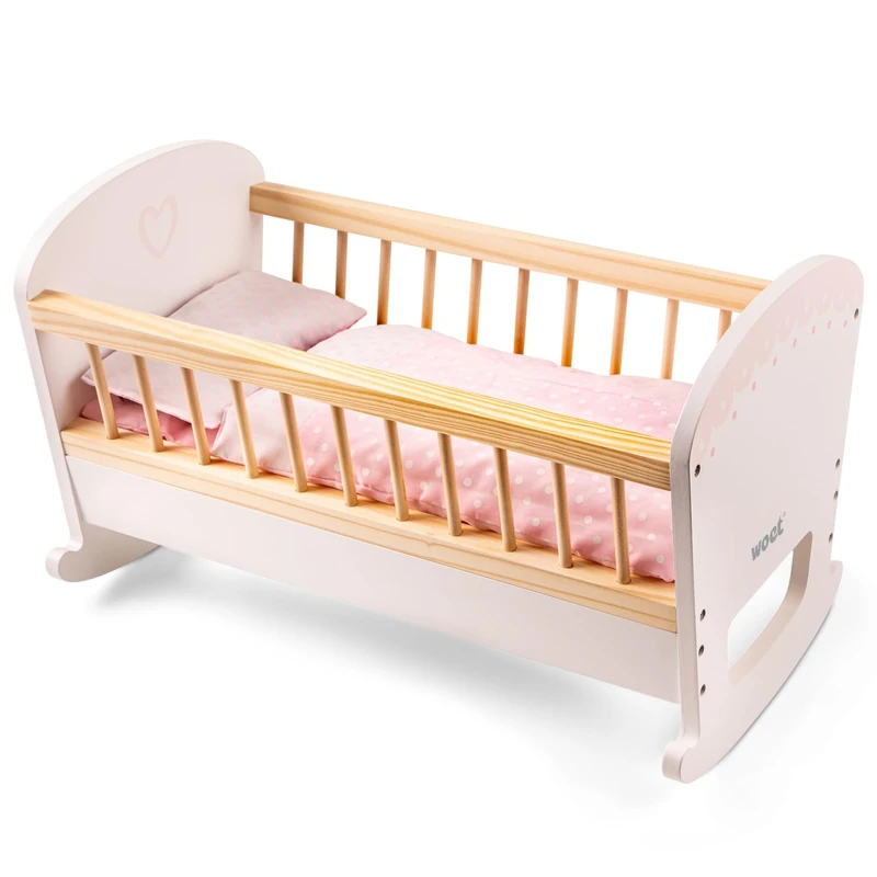 Woet Wooden Doll Bed with Bedding - Toys for Kids 3 Years+