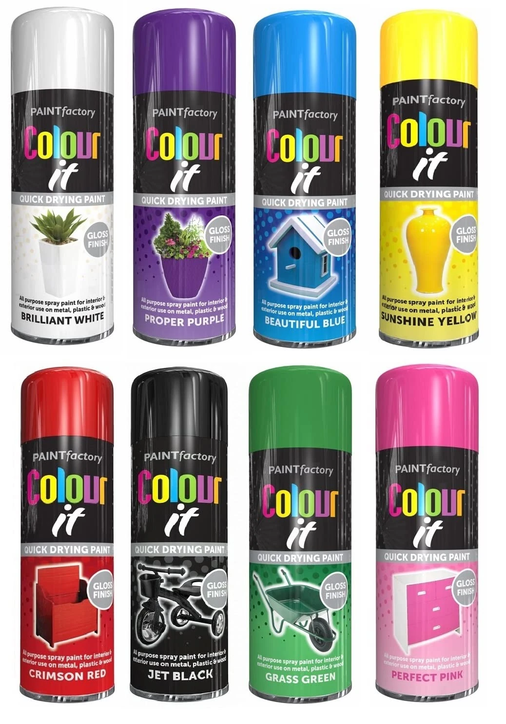 8 Cans Gloss Finish 250ml Multipurpose Aerosol Spray Paint Can For All Purpose Quick Drying Paint