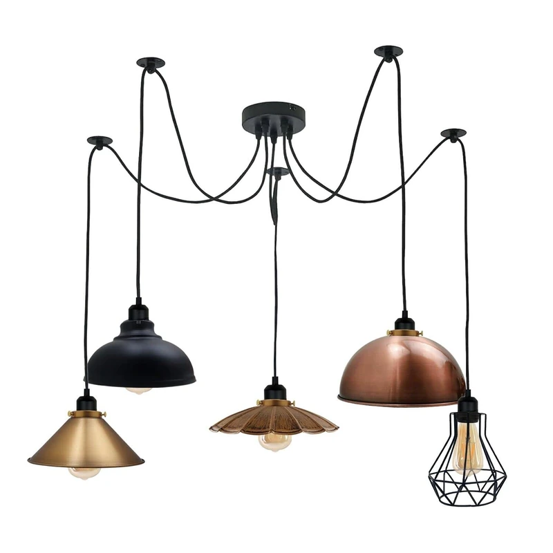 LEDSone Industrial 5 Heads DIY Spider Pendant Ceiling Light Fitting Multi Shades E27 Vintage Hanging Chandelier Halloween String Lights for Cafe Dining Restaurant Hotel Bar Hall