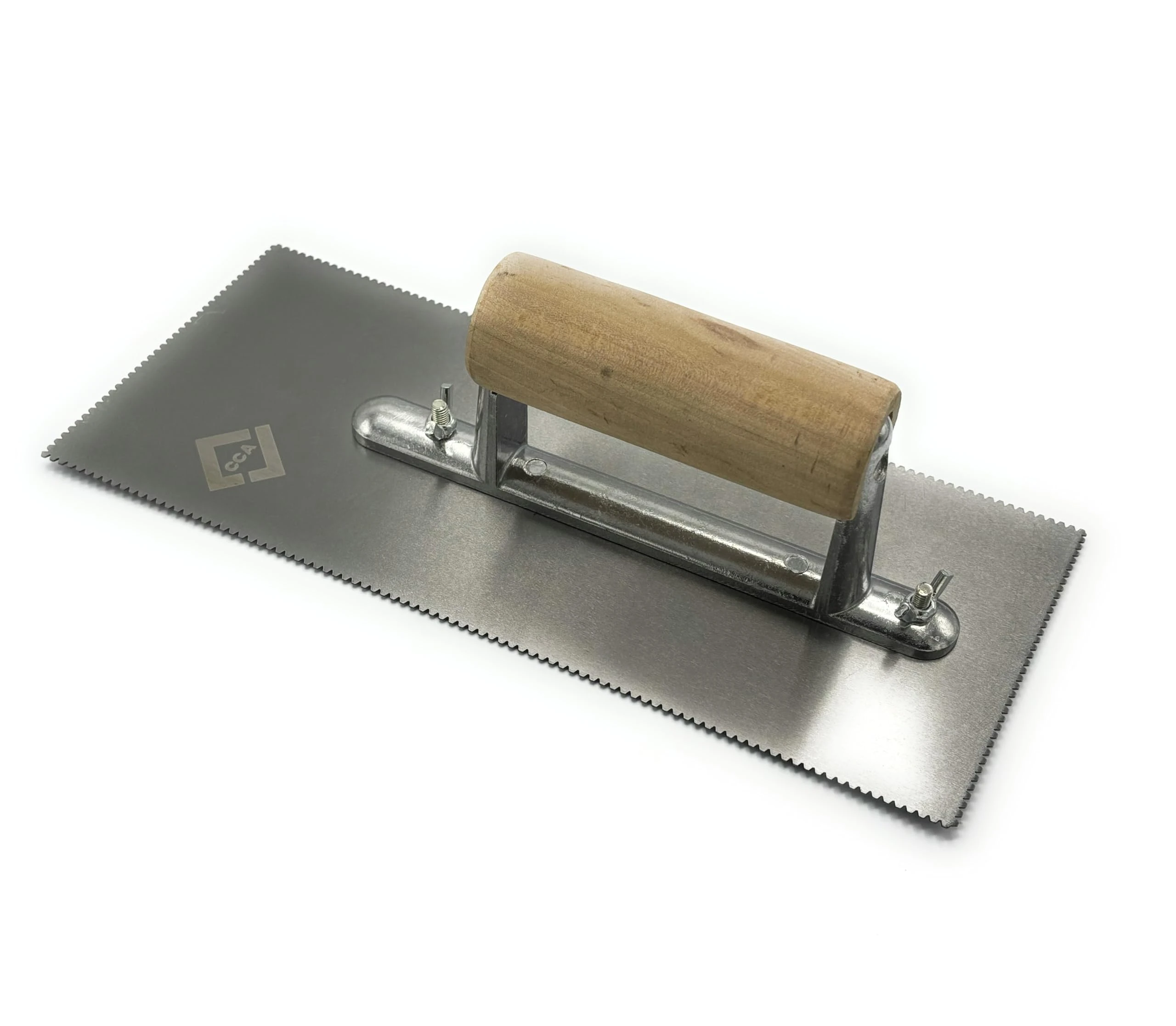 CCA A2 Adhesive V notch trowel complete with hardwood handle. For spreading pressure sensitive adhesive beads evenly, for the fitting of all LVT flooring.