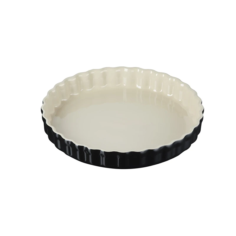 Le Creuset Heritage Fluted Flan Dish, Stoneware, 28 cm, 1.82 kg, Black Onyx, 71120281400001