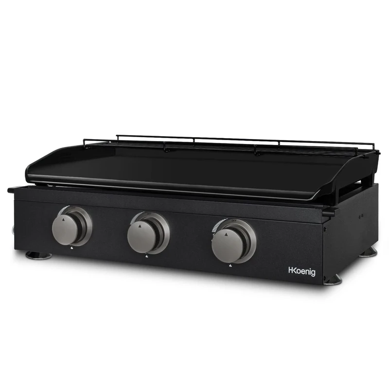 H.Koenig Plancha PLX1032 3-Burner Gas Burner Stainless Steel Enamelled Cast Iron Hob, Propane or Butane Gas, Even Heat Distribution, Adjustable Temperature Up to 350°C - Image 1