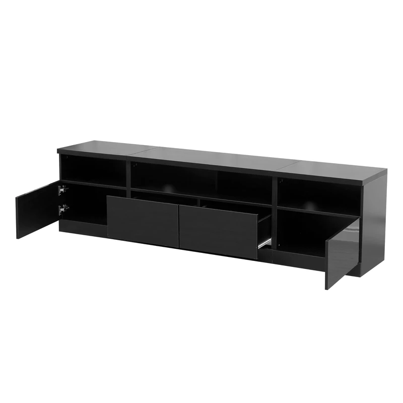 MMT Furniture LED TV Stand Cabinet Unit with Blue LED Lights -TV Console & Entertainment Unit with Storage - Gloss Finish - Modern TV Shelf Desk for up to 85 inches LED LCD Plasma Flat Screens(Black)